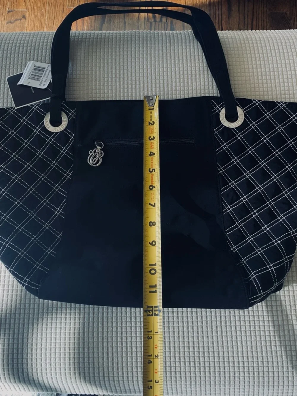Vera Bradley Black Quilted-Trim Tote with Silver Charm